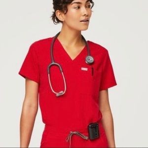 FIGS Catarina Scrub Top Pop Red Sz Small